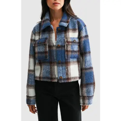 All in Favor Plaid Cropped Jacket in Blue Ivory Plaid at Nordstrom, Size Medium | Nordstrom