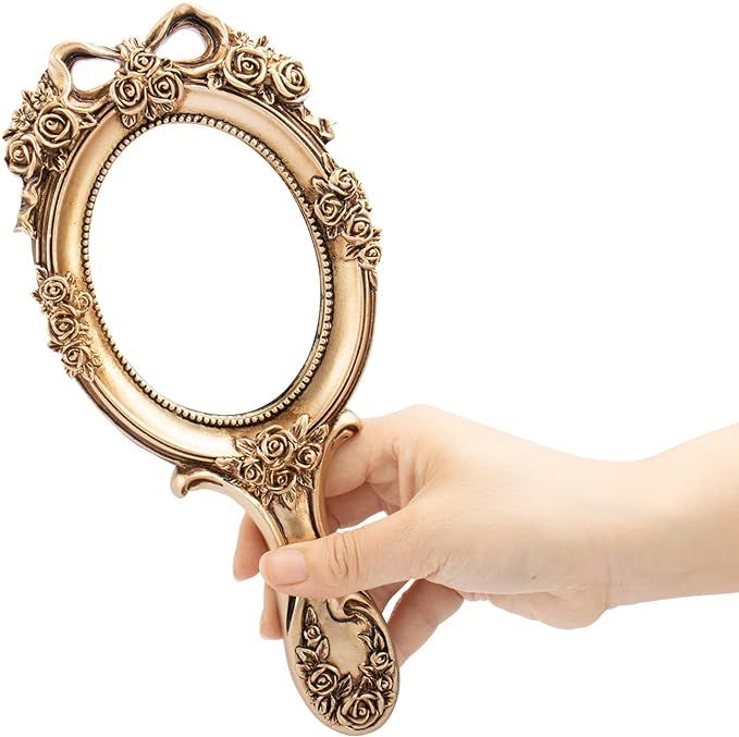Rich Boxer Vintage Handheld Mirror Embossed Flower Hand Held Mirror Makeup Mirror Vanity Mirror D... | Amazon (US)
