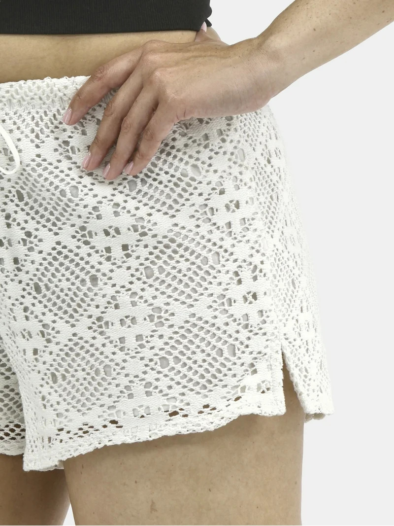 No Boundaries Crochet Drawstring Shorts, 3'' Inseam, Women's | Walmart (US)