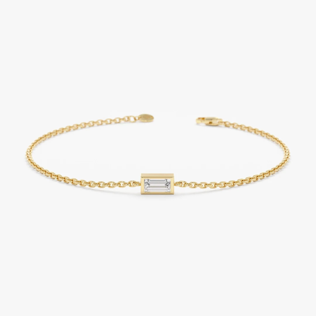 14k Gold Diamond Baguette Bracelet, Dainty Diamond Bracelet, Small Diamond, Charm Bracelet, 14k W... | Etsy (US)