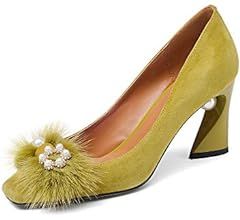 Fashion Heel Suede Leather Women's Square Toe Chunky Heels Vintage Floral Handmade Dress Pump Sho... | Amazon (US)