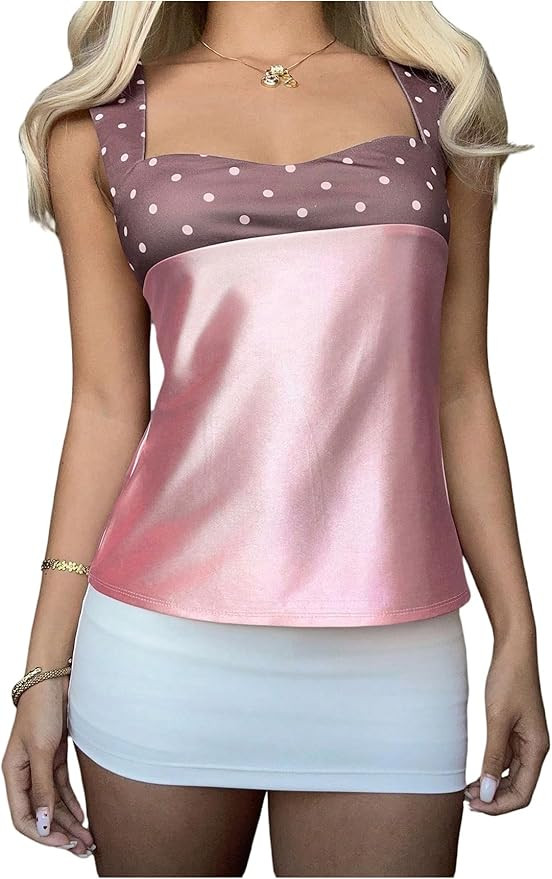 Verdusa Women's Polka Dots Satin Tops Bow Tie Back Tank Tops Y2K Summer Party Outfits | Amazon (US)