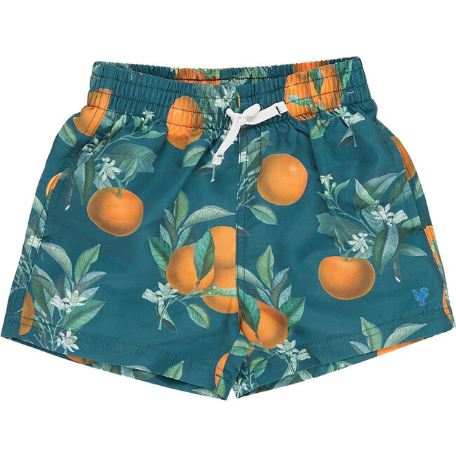 Boys Swim Trunk, Green Botanical Oranges | Maisonette