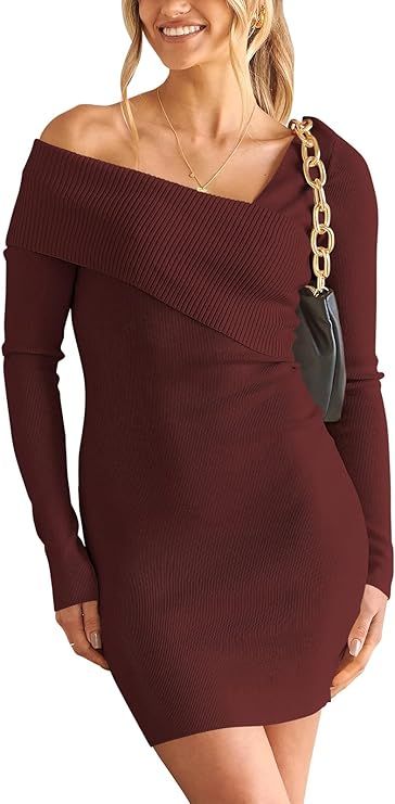 LOGENE Women's Cross Wrap Off The Shoulder Long Sleeve Knitted Backless Bodycon Pullover Sweater ... | Amazon (US)