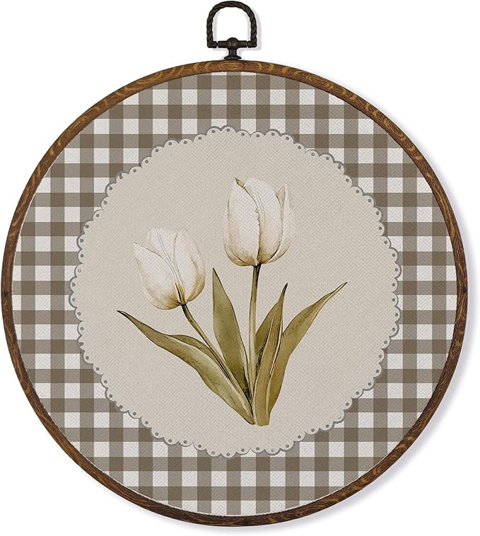 MOTERMATE Vintage Tulip Floral Wall Art Decor Round Framed, Spring Floral Canvas Wall Art Artwork... | Amazon (US)