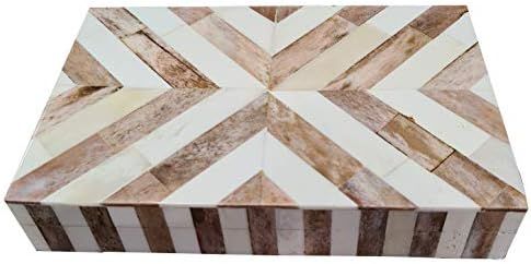 Handmade Natural Bone Inlay Keepsake Decorative Jewelry Storage Organizer Box Chevron Design | Amazon (US)