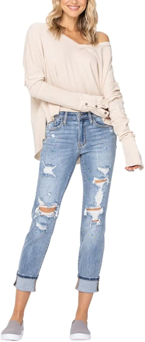 Judy Blue Multi Color Paint Splash Destroyed Boyfriend (82245) | Amazon (US)