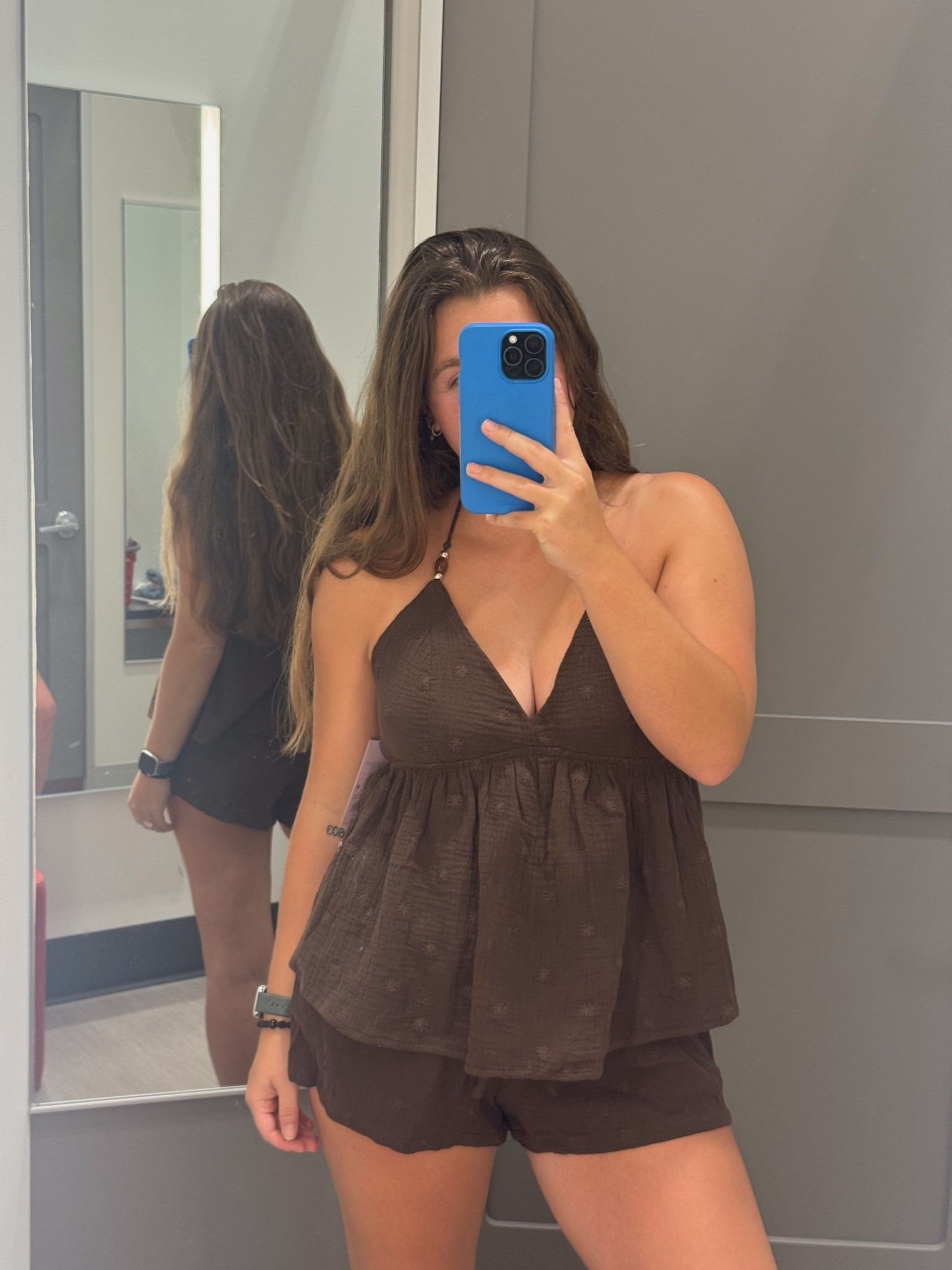 perfect two piece set for summer! Comes in this dark brown, a sage green, and cream!! Have small embroidery all over and beads on the halter straps. An easy but put together outfit! ￼

#LTKootd