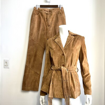 Wilsons Leather Set Jacket Pants Medium Brown Suede Western Cowboy Pelle Studio | eBay US