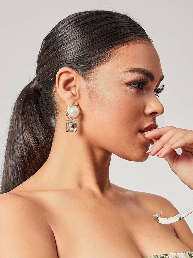Faux Pearl Gemstone Decor Drop Earrings | SHEIN