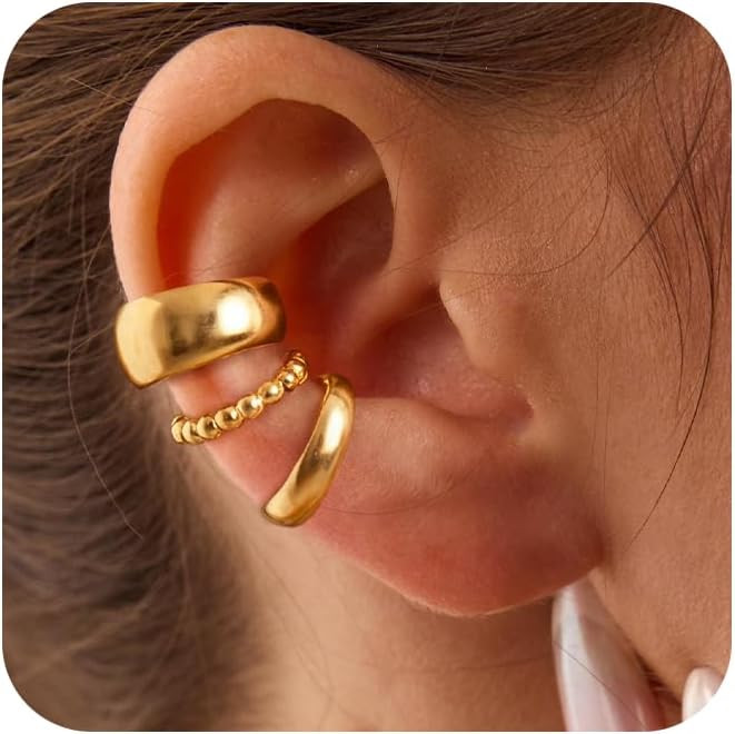 3PCS Ear Cuffs Non Piercing Earrings for Women - Chunky & Thin 14K Gold Plated Clip On Earrings C... | Amazon (US)