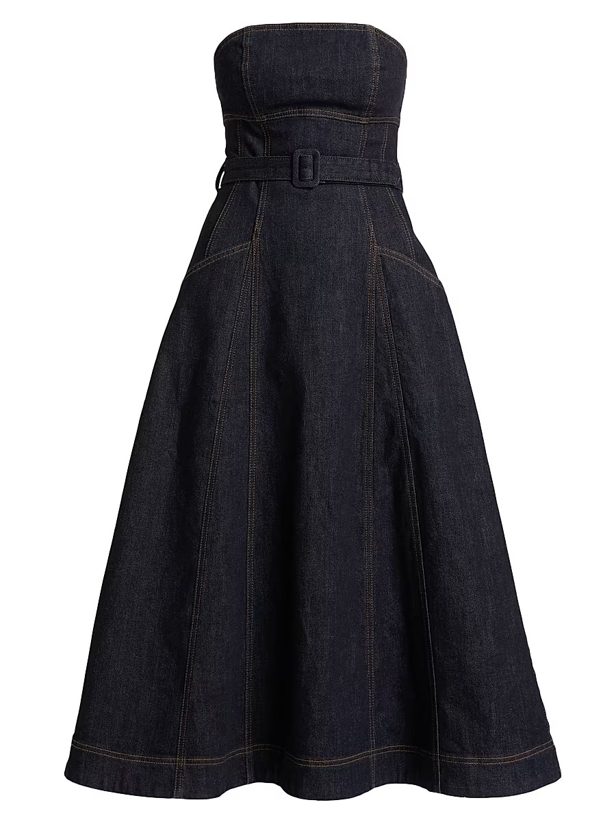 Women's Bandeau Denim A-Line Midi-Dress - Blue - Size 0 | Saks Fifth Avenue