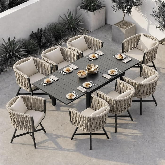 Grand patio 9-Piece Outdoor Dining Set for 8, Patio Dining Furniture Set for 8 Swivel Rope Wicker... | Amazon (US)