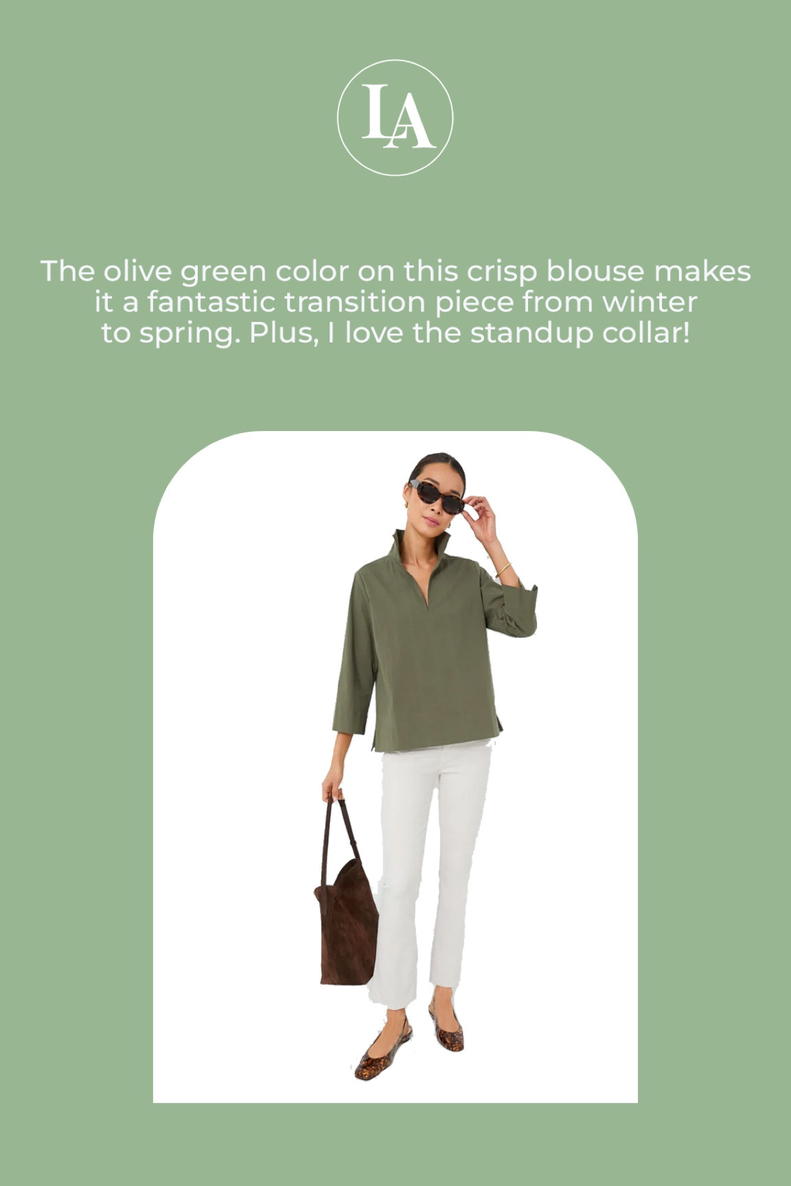 Tuckernuck green stand collar blouse 

#LTKSeasonal #LTKStyleTip