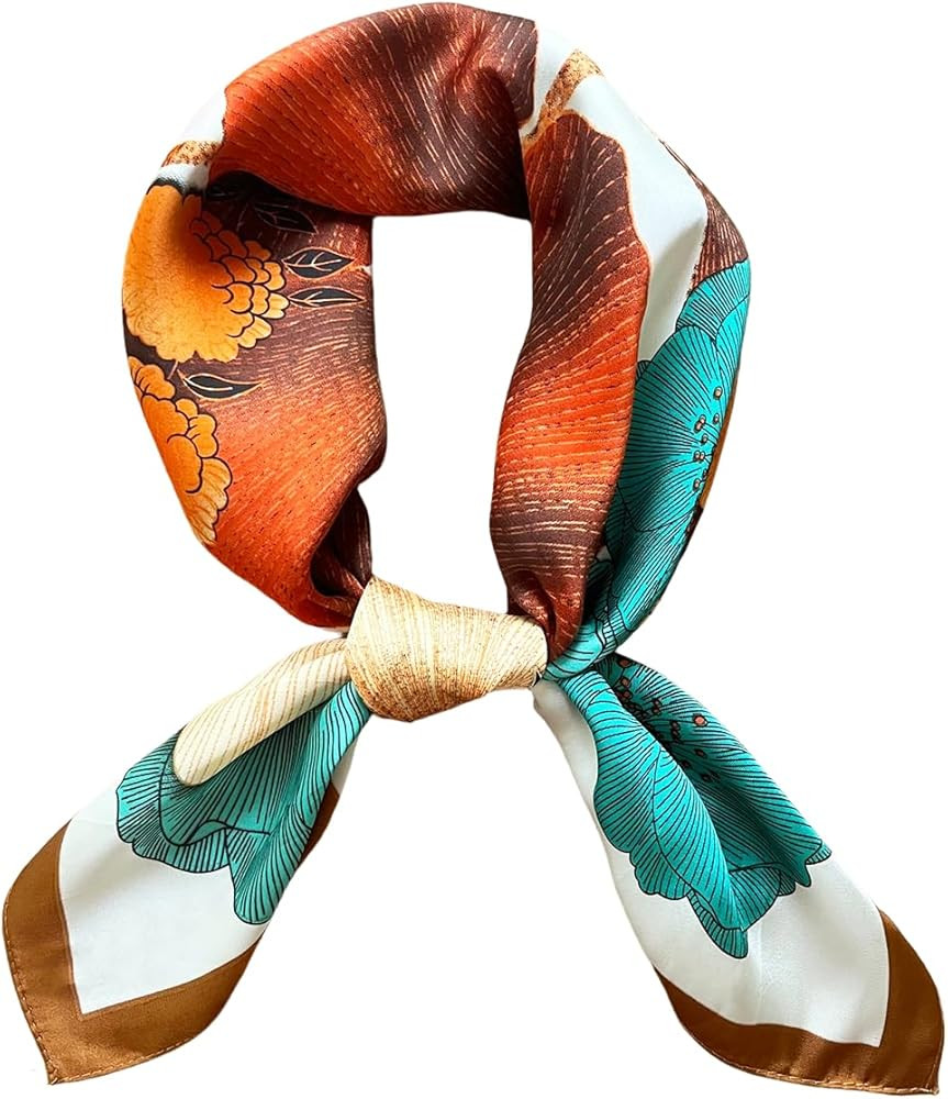 FONYVE Silk Feeling Scarf Medium Square Satin Head Scarf for Women 27.5 \u00d7 27.5 inches | Amazon (US)