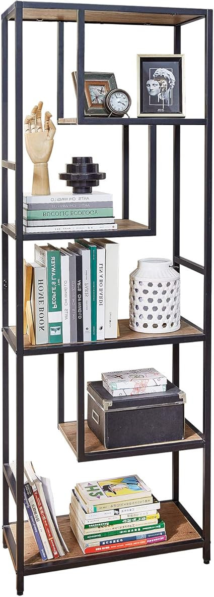 Linsy Home Open Back Bookshelf, 6-Tier Shelf with Wood Look and Metal Frame, 66Inch in Height, In... | Amazon (US)