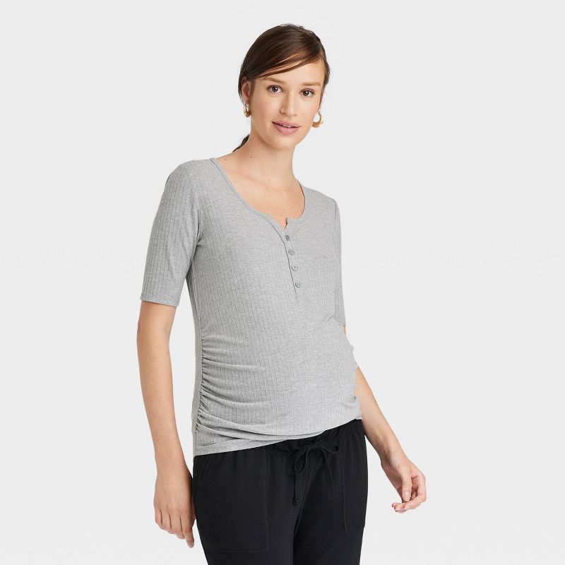 Short Sleeve Ribbed Henley Maternity Shirt - Isabel Maternity by Ingrid & Isabel™ | Target