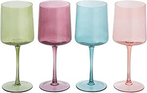 Creative Co-Op Hand Blown Stemmed Wine Glasses, 14 Ounces, 4 Assorted Colors Glassware, Multi | Amazon (US)