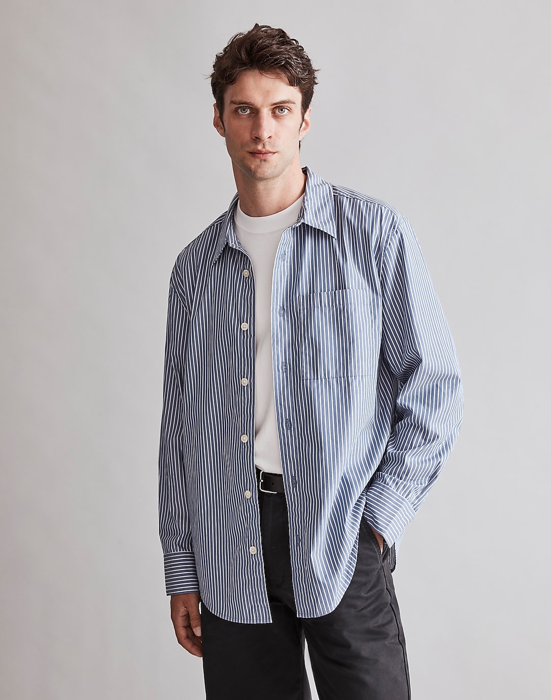 Poplin Easy Long-Sleeve Shirt in Stripe | Madewell