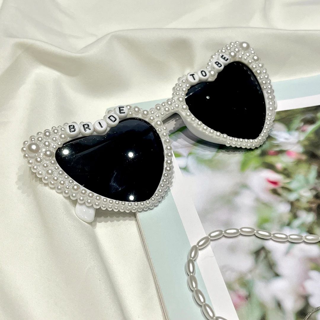 Customized Bride Heart Rhinestone Sunglasses, Pearl Sunglasses Bride, Bride to Be Sunglasses, Rhi... | Etsy (US)