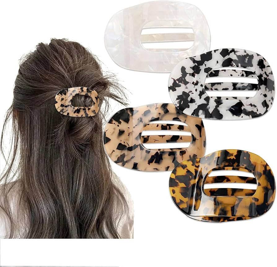 4 Pack Flat Hair Clips, French Flat Clips Hair for Thick Thin Hair Leopard Print Hair Claw Clips ... | Amazon (US)