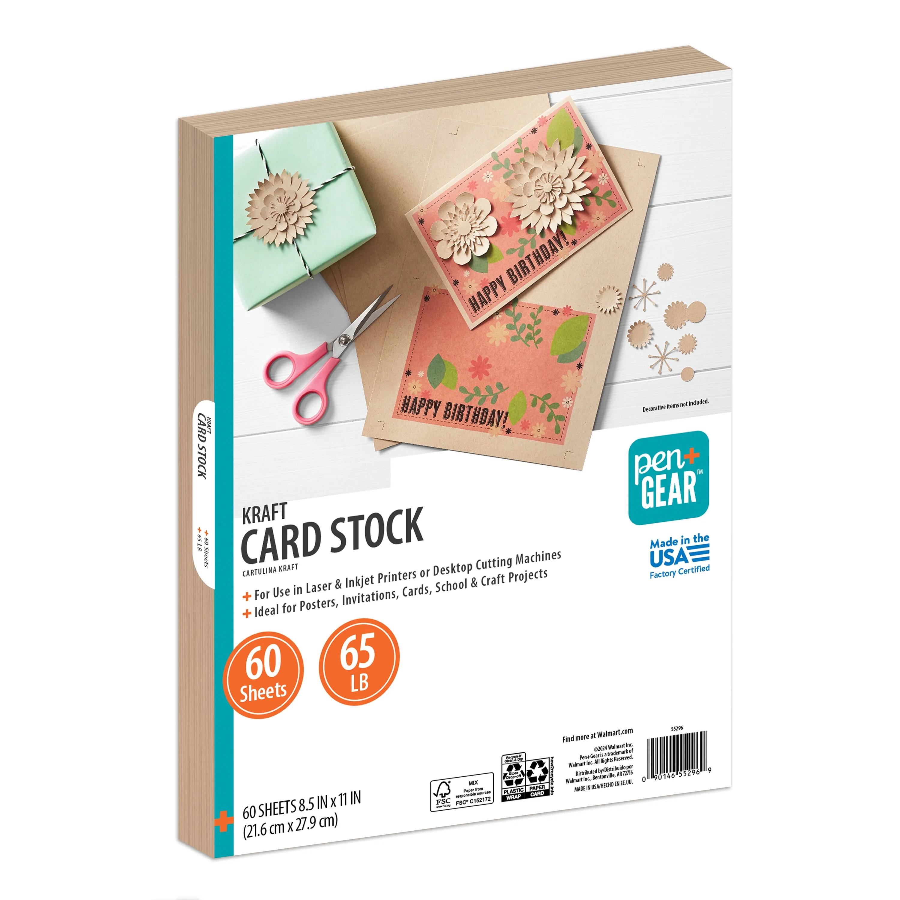 Pen+Gear Kraft Card Stock Paper, 8.5"x 11", 65 lb, 60 Sheets | Walmart (US)