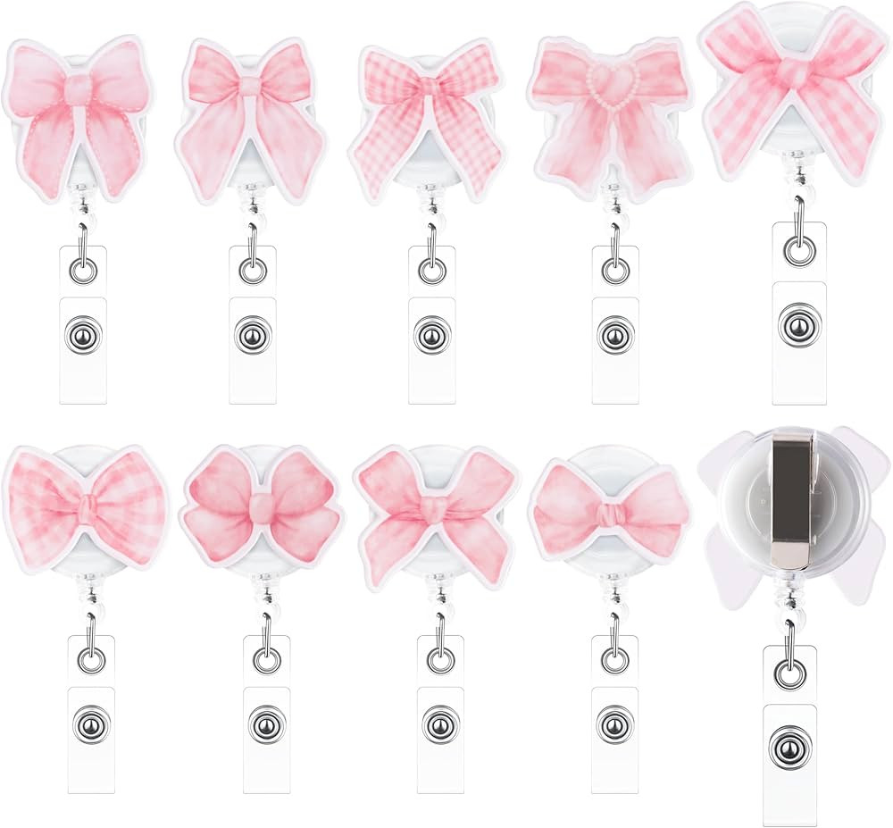 Pink Retractable Badge Holder - 9pcs Coquette Pink Bow Watercolor Aesthetic Acrylic Duty Retracta... | Amazon (US)