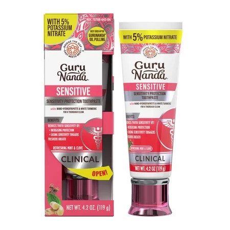 GuruNanda Sensitive Toothpaste with Nano-Hydroxyapatite, Fluoride - Free, Enamel Support & Natural Teeth Whitening, 4.2 oz | Walmart (US)