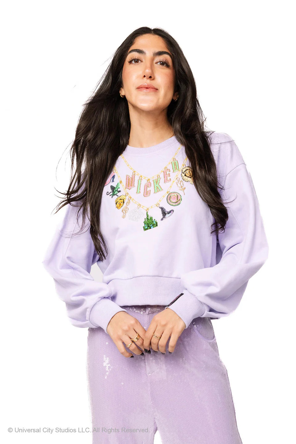 Licensed Lavender Wicked Charm Necklace Sweatshirt | Queen of Sparkles