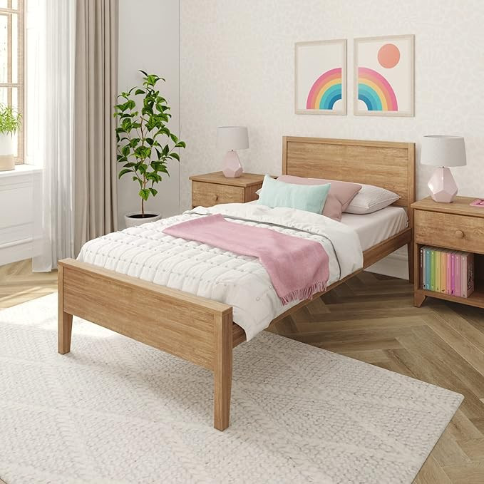 Max & Lily Twin Bed, Solid Wood Twin Bed Frame with Panel Headboard, Kids Twin Bed with Wood Slat... | Amazon (US)