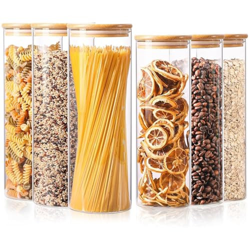 ComSaf Pasta Containers Storage 2 Qt/1.1Qt, 6 Pack Tall Glass Spaghetti Jar | Amazon (US)