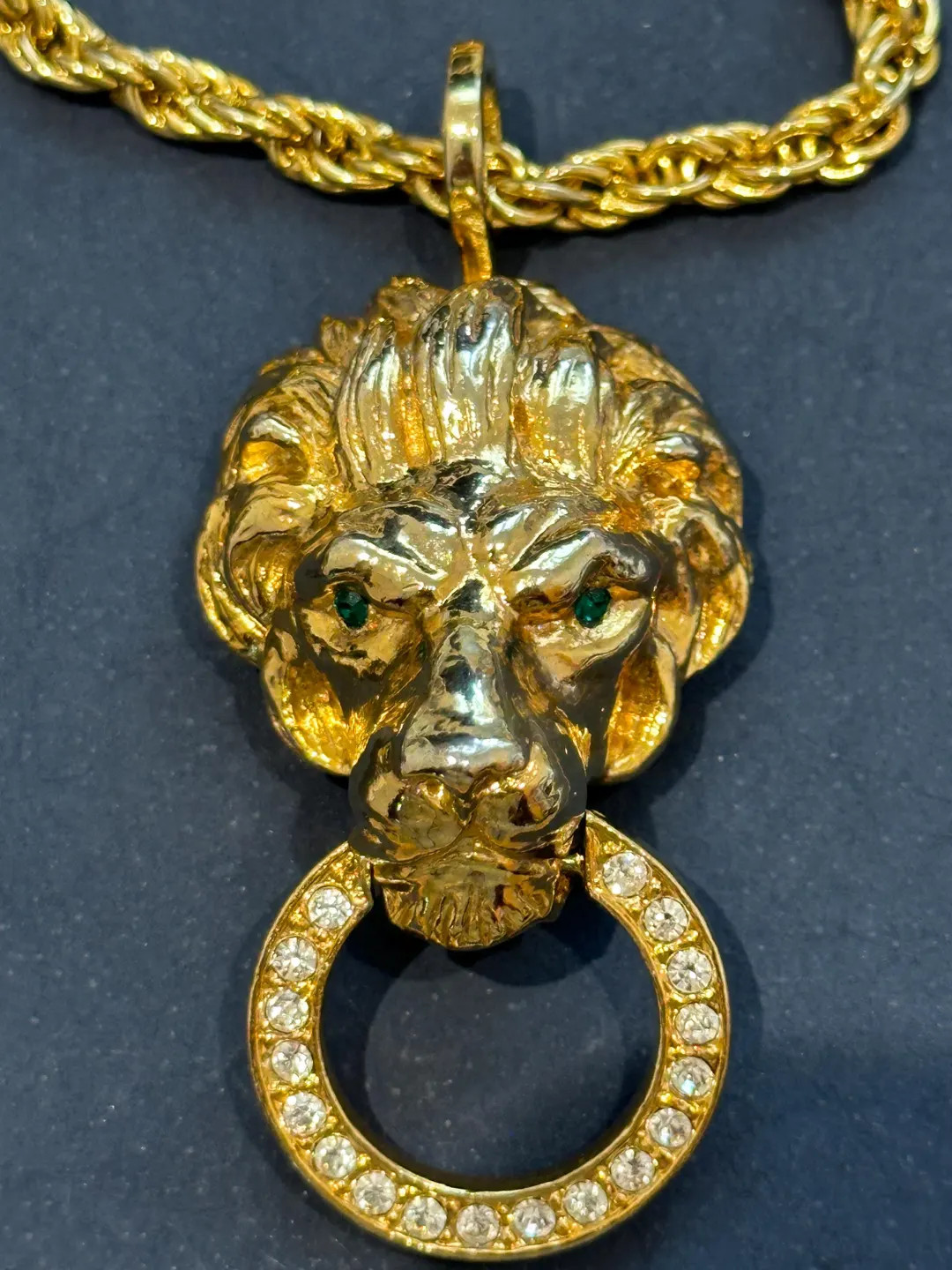 Lions Head Statement Piece Pendant Door Knocker Necklace on Thick Gold Plated Chain With Sparklin... | Etsy (US)