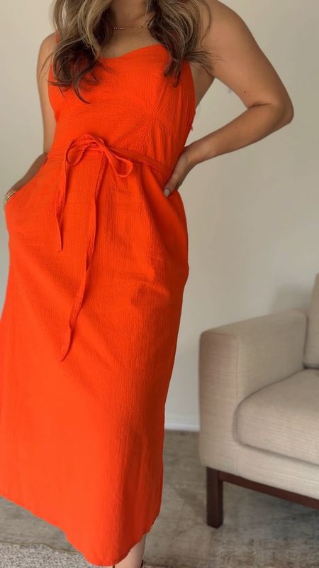 #WALMARTFASHION: Just scored this beautiful Free Assembly Women's Midi Sundress with Tie Belt on Walmart! #WALMARTPARTNER I am wearing a size Medium and color is Tangerine Tango. This dress is the perfect summer outfit as you can dress it up or down! Size down for a fitter look

#LTKstyletip #LTKunder50 #LTKSeasonal