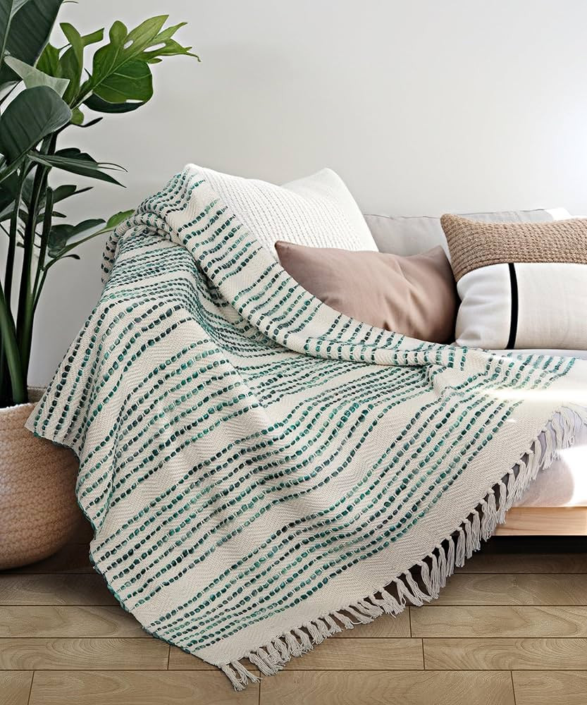 SUMGAR Throw Blanket Cotton Woven Textured Boho Decorative Blankets with Tassel for Bed Couch Sof... | Amazon (US)