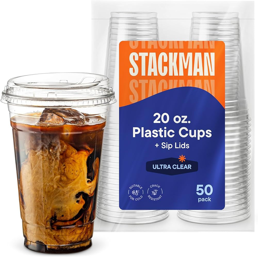 20 oz Clear Plastic Cups with Strawless Sip-Lids [50 Sets] PET Crystal Clear Disposable 16oz Plas... | Amazon (US)