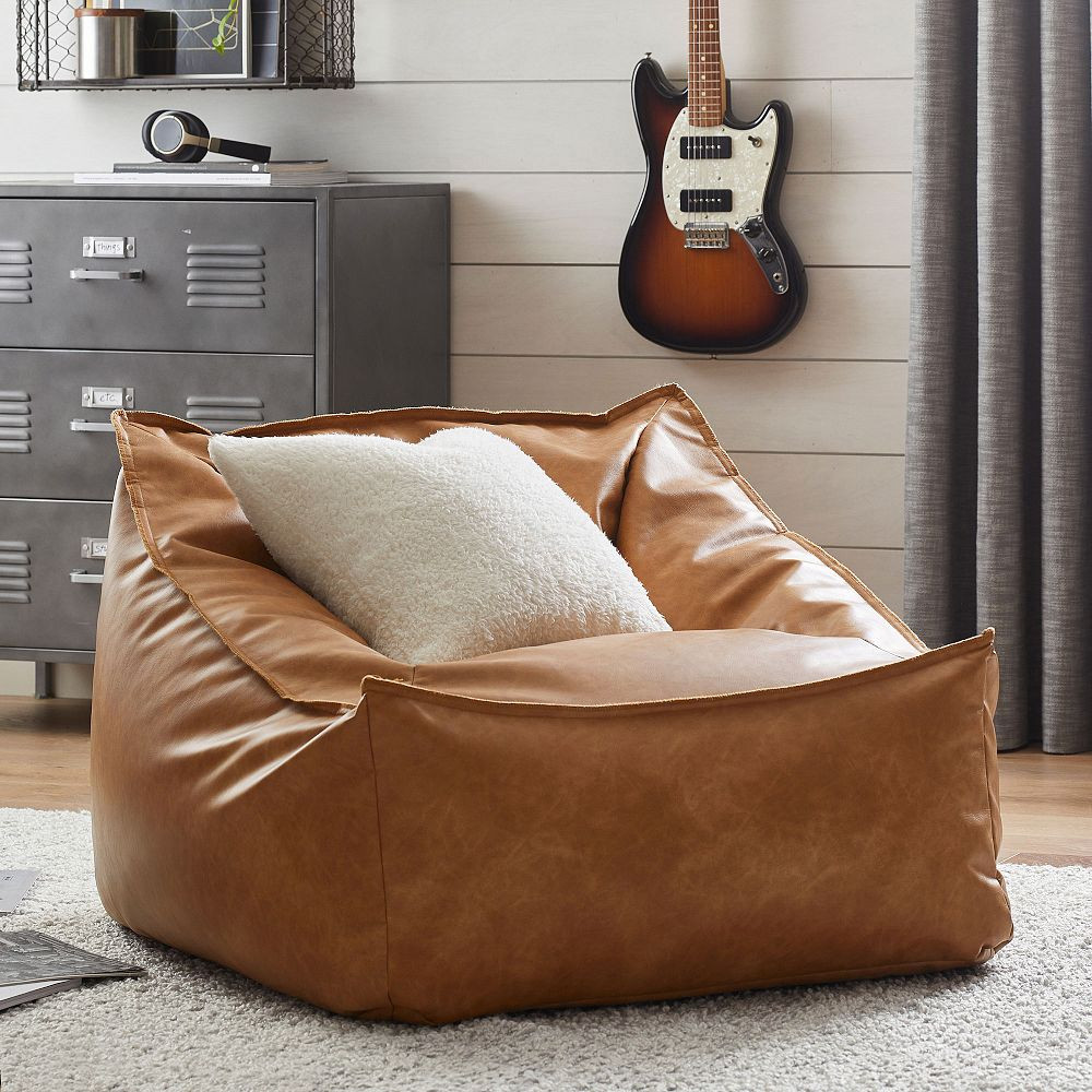 Faux Leather Caramel Modern Bean Bag Lounger Collection | Pottery Barn Teen