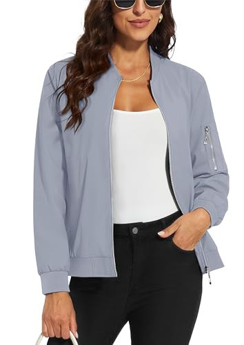 MAGCOMSEN Bomber Jackets for Women Zip up Coats with 5 Pockets Lightweight Jacket Spring Windbreaker Fashion Jacket Casual Outerwear | Amazon (US)