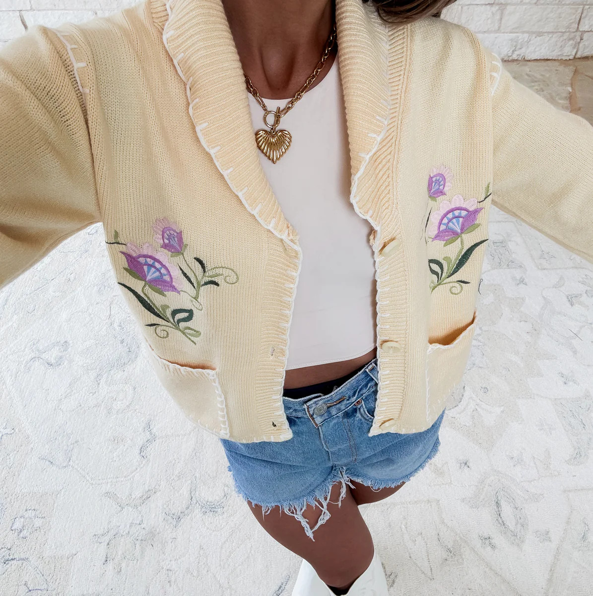 Meadow Bloom Yellow Stitched Cardigan | CK Squared Boutique