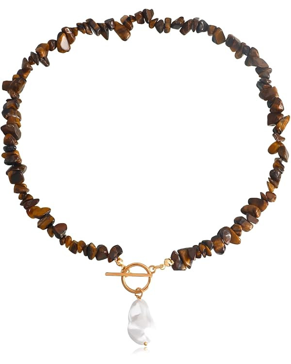 Bohemian Stone Pearl Choker Necklace for Women Turquoise Lariat Necklace Handmade | Amazon (US)
