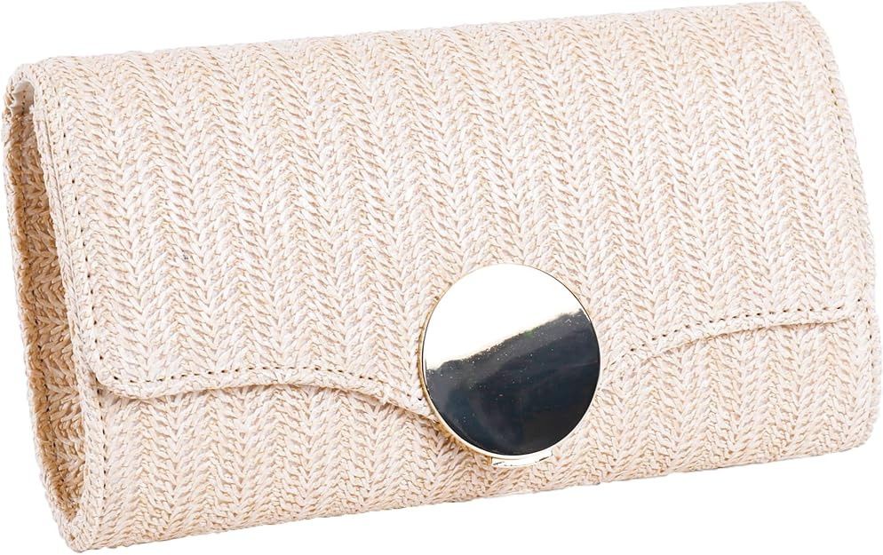 Natural Straw Woven Clutch Purse Handbag,Straw Purse Bag Wallet Summer Beach Bag Woven Bag Purse ... | Amazon (US)