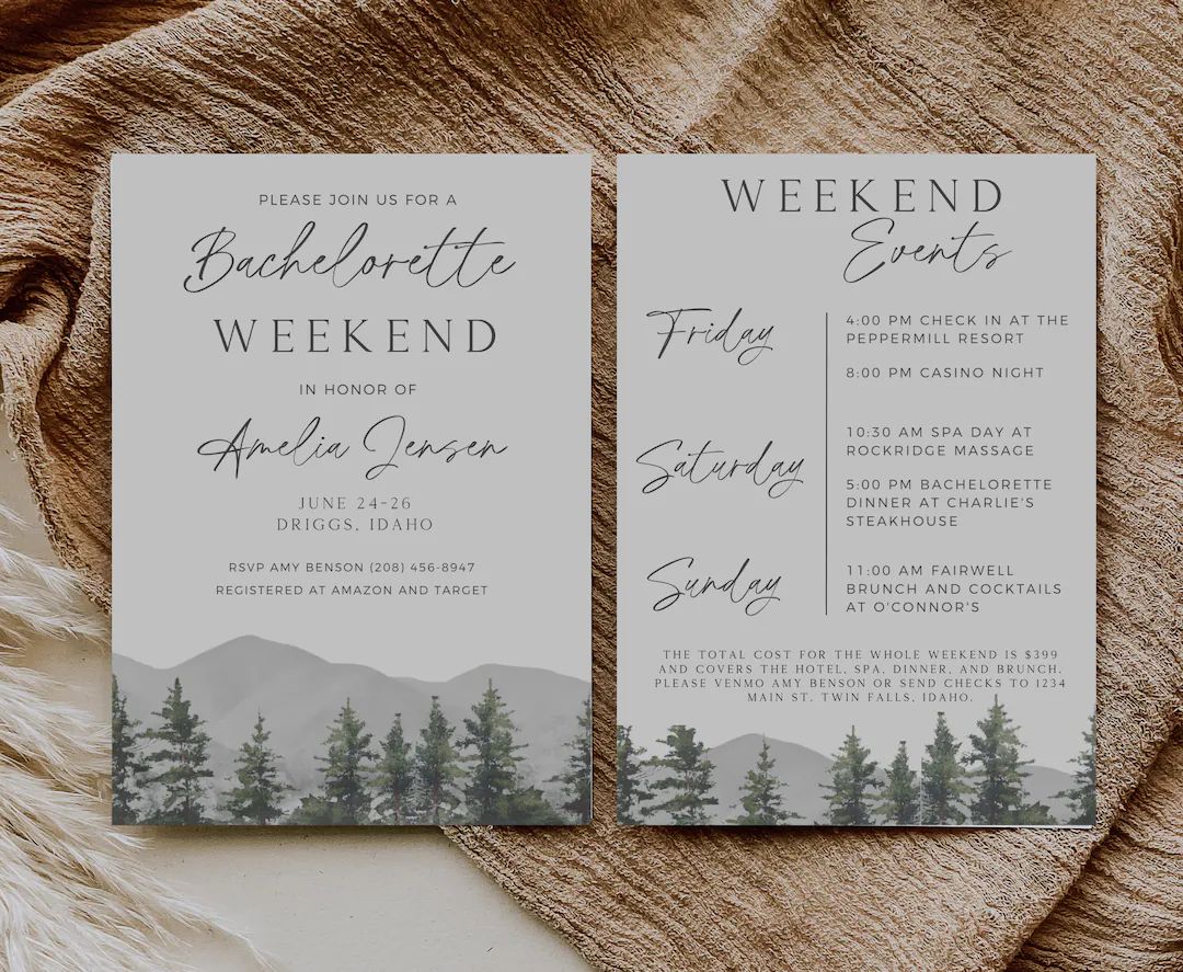 Mountain Bachelorette Weekend Invitation, Camp Bachelorette, Summer Wedding, Bachelorette Itinera... | Etsy (US)