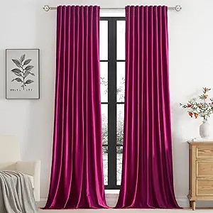 PRIMROSE Hot Pink Velvet Curtains 84 inch Long for Living Room,Set of 2 Panels Blackout Rod Pocke... | Amazon (US)