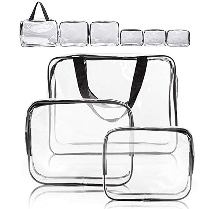Clear Makeup Bags, APREUTY TSA Approved 6Pcs Cosmetic Makeup Bags Set Waterproof Clear PVC w/ Zip... | Amazon (US)