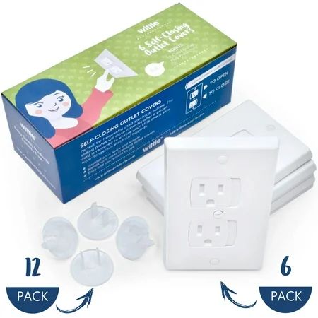 Wittle Self Closing Outlet Covers - 6 Pack Plus Plug Cover Outlet Protectors 12 Pack  Child Safety  Baby Proof Electrical Socket Covers | Walmart (US)