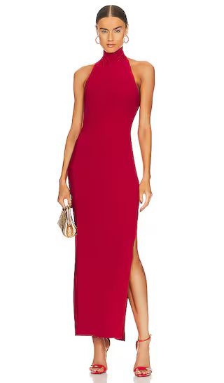 Halter Turtleneck Side Slit Gown in Red | Revolve Clothing (Global)