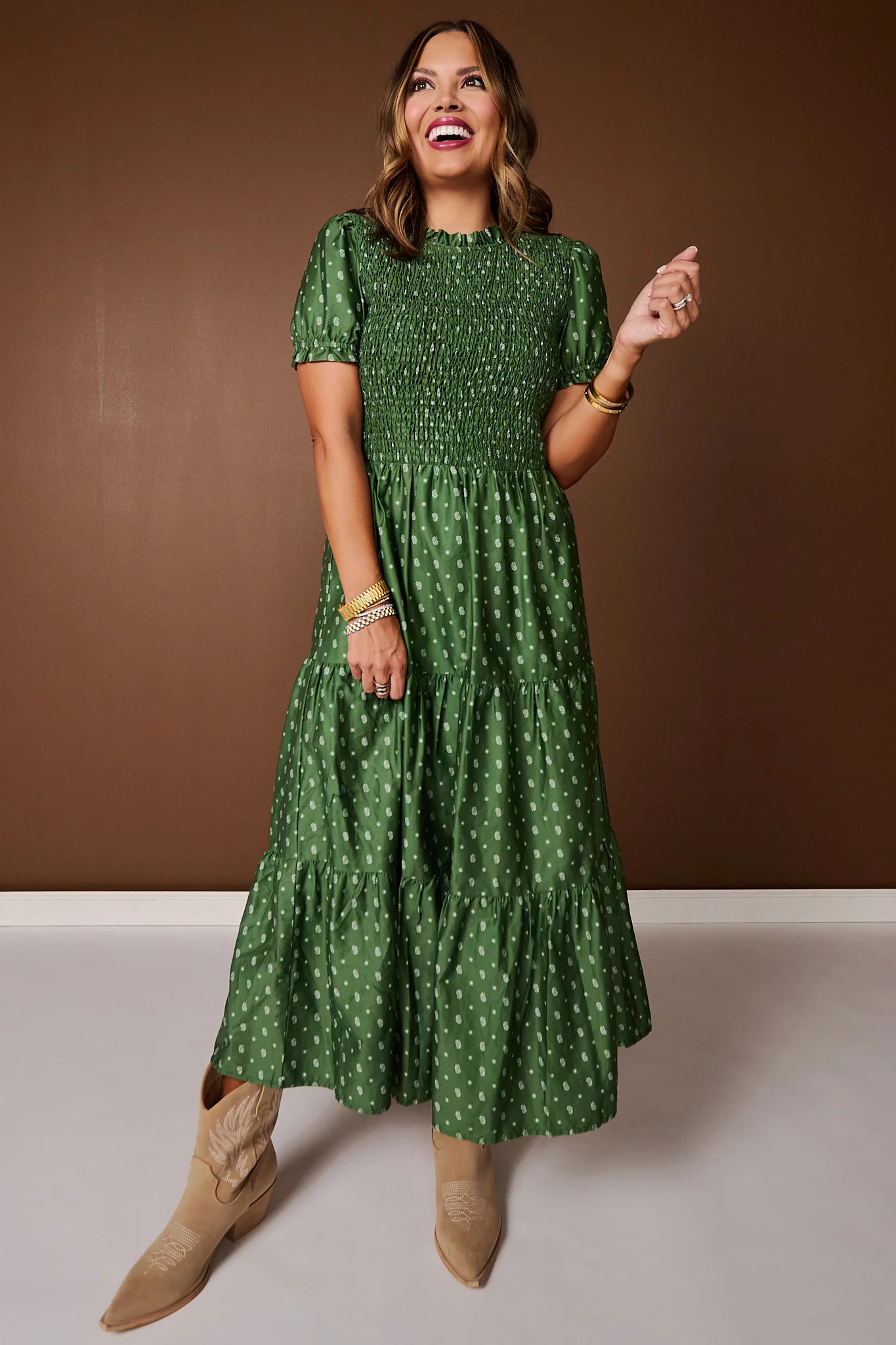SSYS Frances Smocked Puff Sleeve Bandana Print Maxi Dress In Green | SSYS