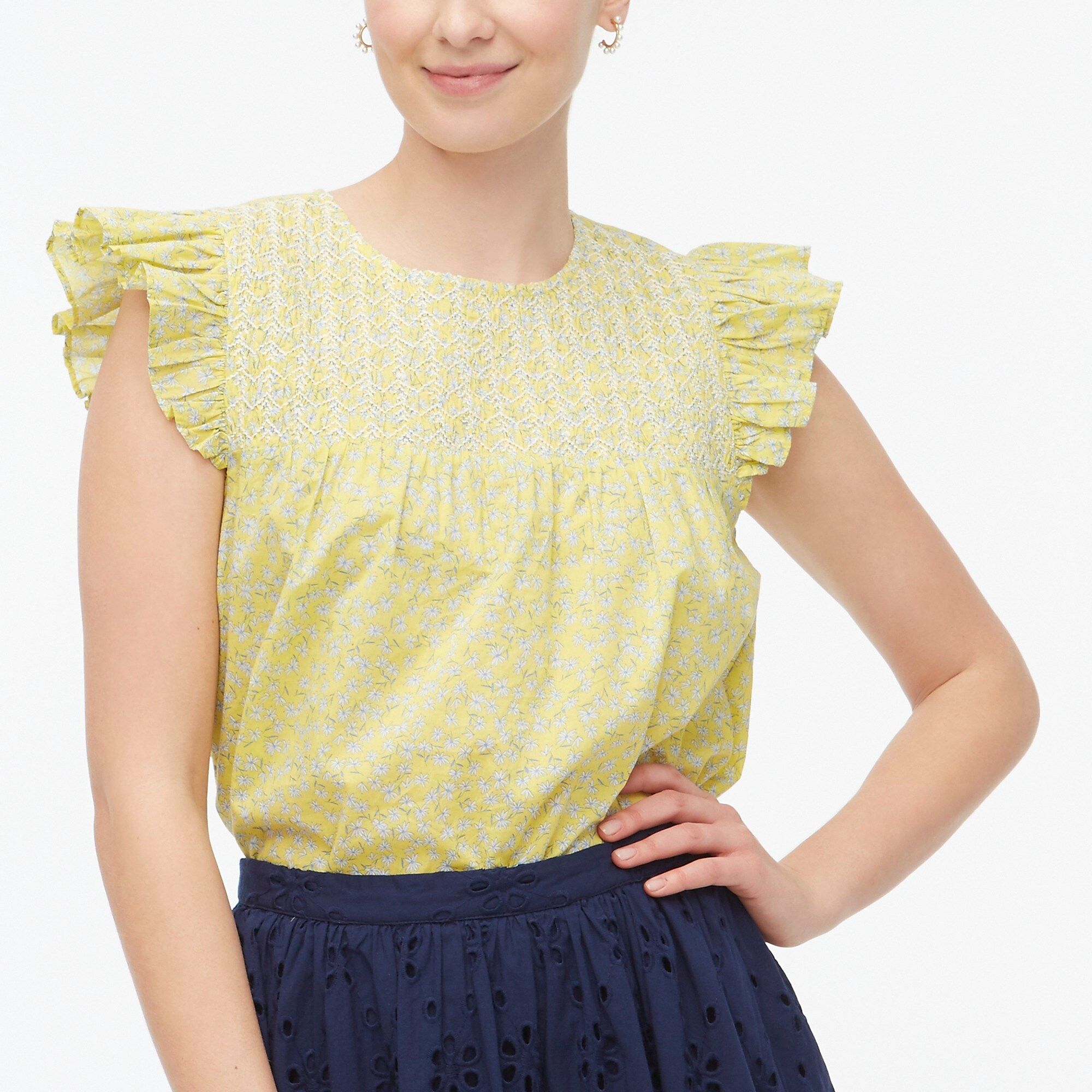 Embroidered flutter-sleeve top | J.Crew Factory