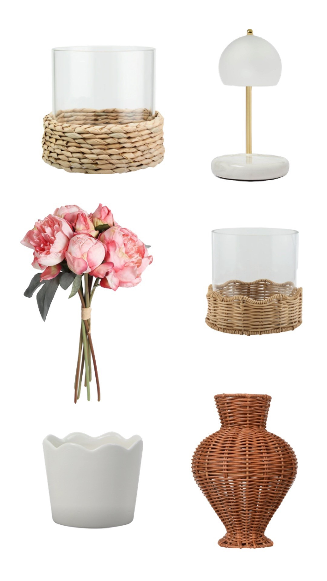 Spring best sellers! 🌸 rattan hurricane candle holder, faux peonies, candle lamp warmer, rattan vase, scallop flower pot 

#LTKHome #LTKSeasonal