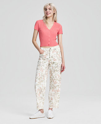 Women's Floral-Print Barrel-Leg Jeans, Macy's Exclusive | Macy's