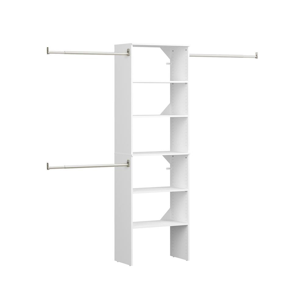 Style+ 16.97 in. D x 25.12 in. W x 82.46 in. H White Floor Mount 6-Shelf Wood Closet Kit With Han... | The Home Depot